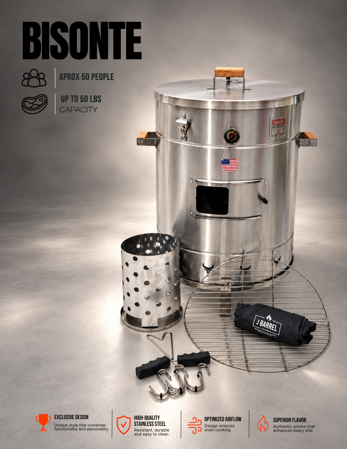 Ahumador Jbarrel Bisonte (GRANDE: hasta 60 libras)