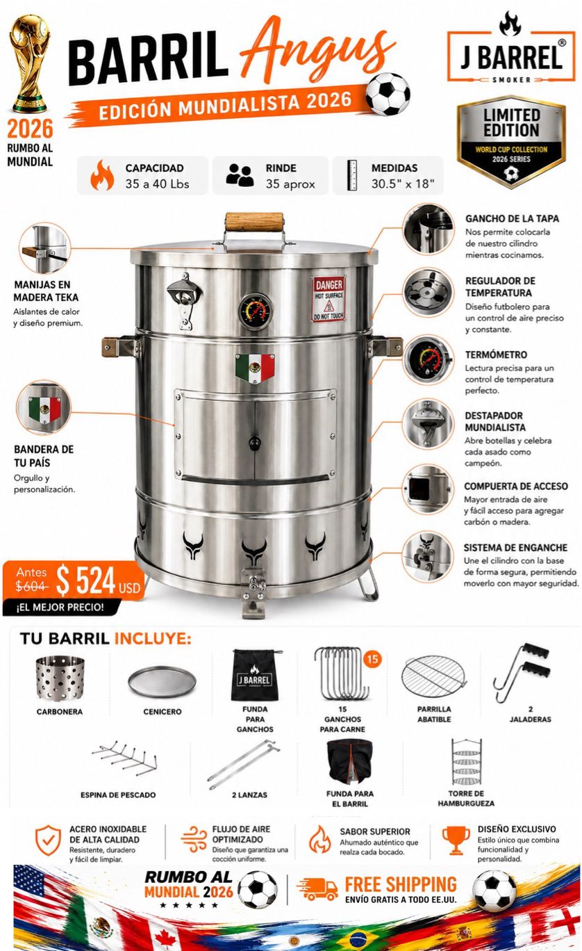 Barril ahumador Angus (mediano: hasta 40 libras)